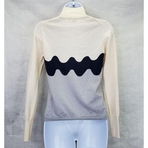 Uniqlo × Marimekko Mock Turtleneck Sweater S Knit Wave Cream Gray Black Wool - Picture 4 of 15